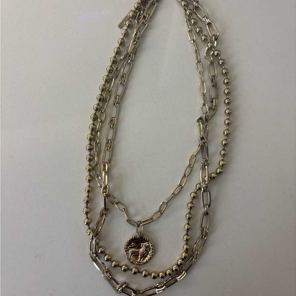 Gold Layered Chain Necklace with Coin Pendant - Women Jewelry